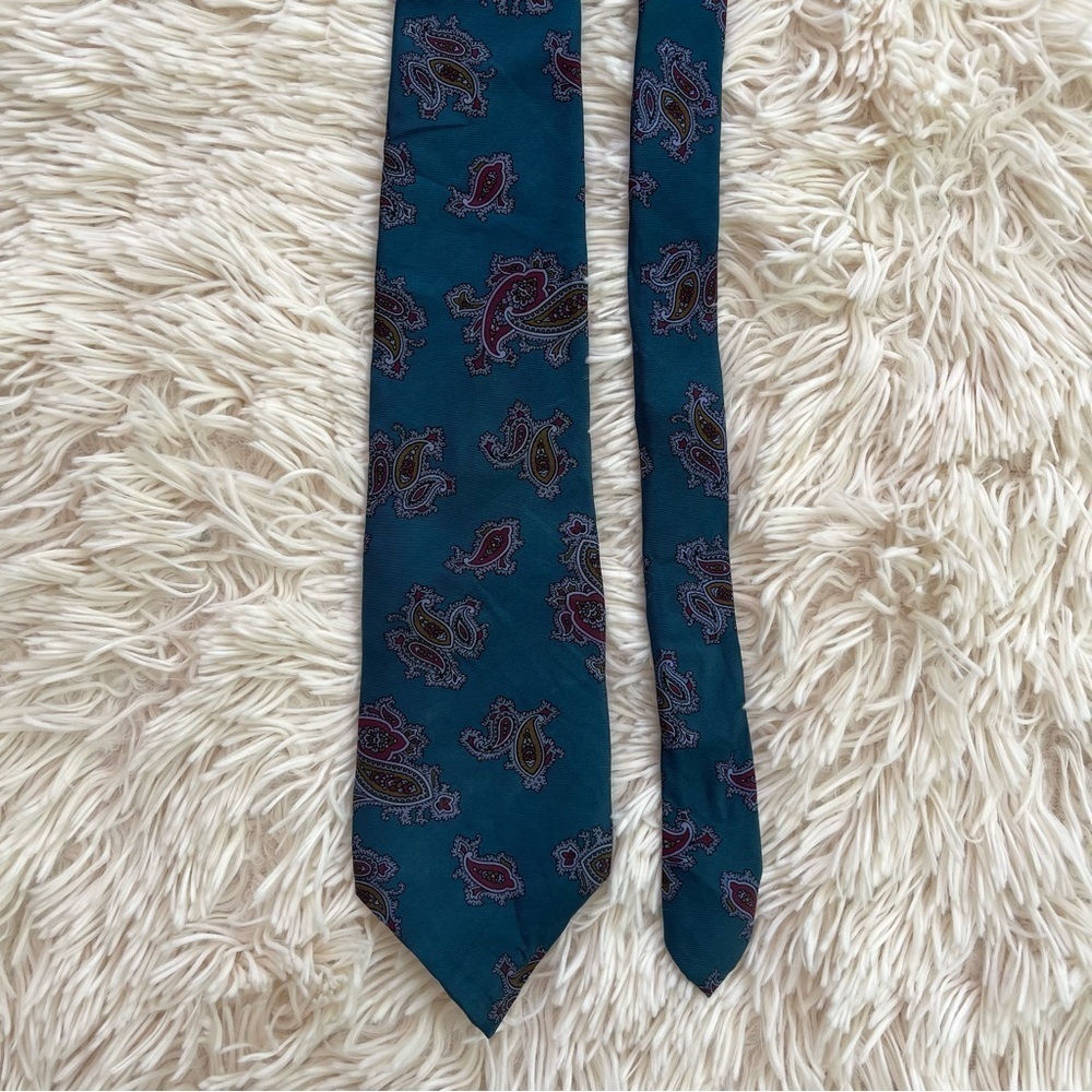Christian Dior Monsieur pasley print tie teal blue